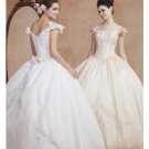 Ball Gown Off-the-shoulder Tea-length Satin Lace wedding dress for brides 2010 style(WDE0162)