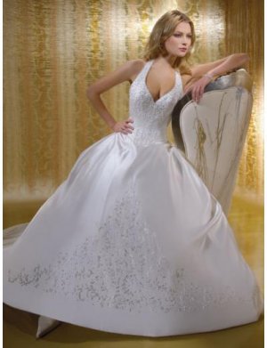 Ball Gown Halter Top Cathedral Train Satin wedding dress for brides 2010 style(WDA1517)