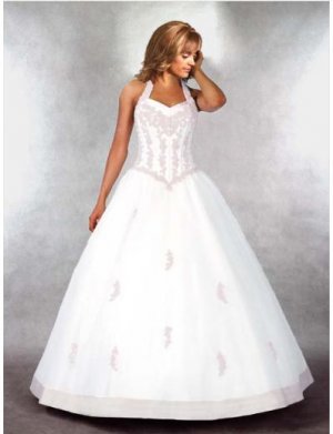 Ball Gown Halter Top Floor Length Satin wedding dress for brides 2010 style(WDA0318)