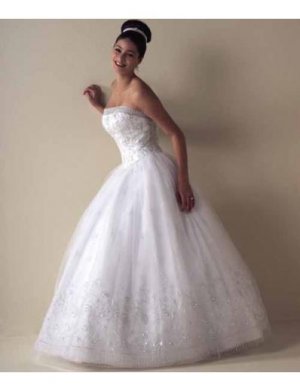 Ball Gown Strapless Floor Length Satin wedding dress for brides 2010 style(WDA0313)