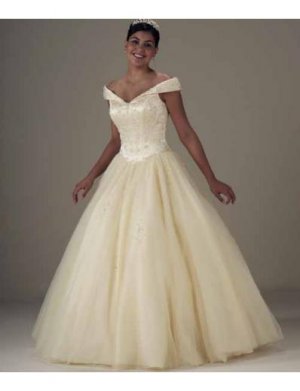 Ball Gown Off-the-shoulder Floor Length Organza wedding dress for brides 2010 style(WDA0312)