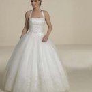 Ball Gown Halter Top Floor Length Satin Lace wedding dress for brides 2010 style(WDA0311)