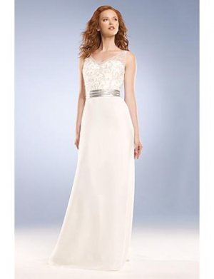 Column/Sheath V-neck Brush Train Chiffon wedding dress for brides 2010 Style(WD0039)