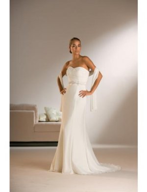 Column/Sheath Strapless Chapel Train Chiffon wedding dress for brides 2010 Style(WDS0230)