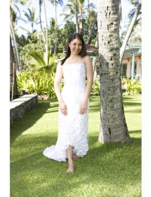 Column/Sheath Strapless Tea-length Train Satin wedding dress for brides 2010 style(WD0018)