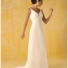 Column/Sheath V-neck Chapel train Satin wedding dress for brides 2010 style(WDA0337)