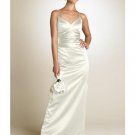 Column/Sheath spaghetti straps Tea-Length Satin wedding dress for brides 2010 style(WDA0675)