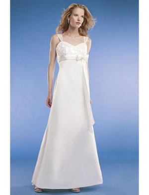Empire Spaghetti straps Sweep train Satin wedding dress for brides 2010 Style(WED0066)