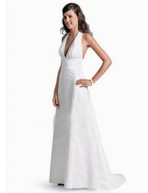 Empire Halter Top deep V-neck Chapel Train Satin wedding dress for brides 2010 style(WDA0287)