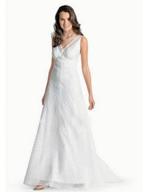 Empire V-neck Chapel Train Satin wedding dress for brides 2010 style(WDA0301)