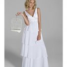 Empire V-neck Tea-length Chiffon wedding dress(WEDS0024)