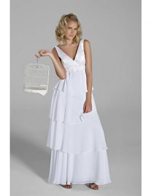 Empire V-neck Tea-length Chiffon wedding dress(WEDS0024)