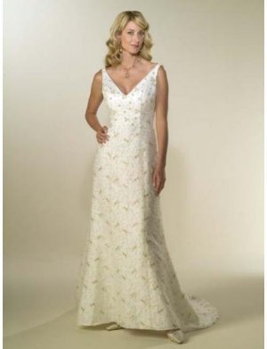 Empire V-neck Chapel Train Satin wedding dress for brides 2010 style(WDA0368)