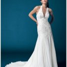 Empire Halter top Chapel train Satin wedding dress for brides 2010 style(WDA1433)