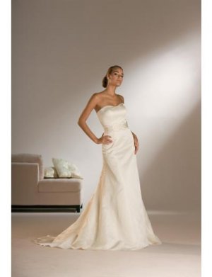 A-Line/Princess Strapless Chapel Train Satin wedding dress for brides 2010 Style(WDS0081)