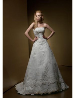 A-Line/Princess Strapless Chapel Train Organza wedding dress for brides 2010 style(WDE0071)