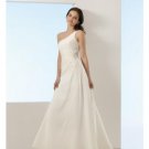 A-Line/Princess asymmetric Brush Train Satin wedding dress for brides 2010 style(WDE0140)