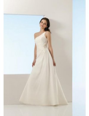 A-Line/Princess asymmetric Brush Train Satin wedding dress for brides 2010 style(WDE0140)