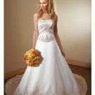 A-Line/Princess Strapless Chapel Train Satin wedding dress for brides 2010 style(WDE0135)