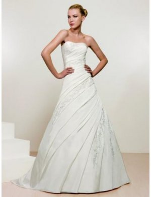 A-Line/Princess Strapless Chapel Train Satin wedding dress for brides 2010 Style(WDS0108)