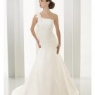 A-Line/Princess asymmetric Chapel Train Satin wedding dress for brides 2010 style(WDE0021)