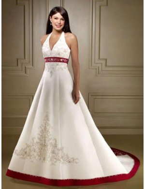 A-Line/Princess Halter Top Chapel Train Satin wedding dress for brides 2010 Style(WDS0030)