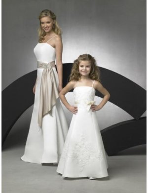 A-line Spaghetti Straps Tea-length Satin Flower girls Dress new style(FGD0069)