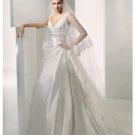 A-Line/Princess V-neck Chapel Train Satin wedding dress for brides new style(WDE0007)