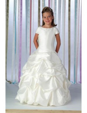 A-Line Round-neck Floor- Length Satin Flower girls Dress 2010 Style(FGD0018)