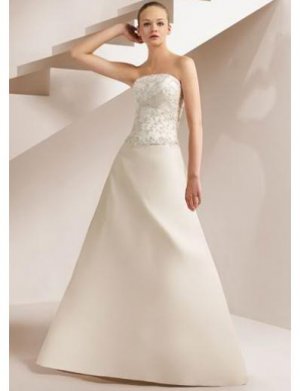 A-Line/Princess Strapless Chapel Train Satin wedding dress for brides new style(WDE0013)