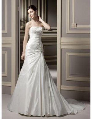 A-Line/Princess Strapless Chapel Train Satin wedding dress for brides new Style(WDS0040)