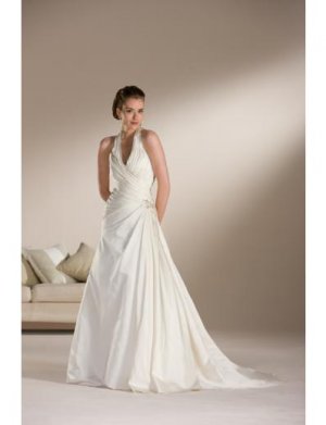 A-Line/Princess Halter Top Chapel Train Satin wedding dress for brides new Style(WDS0080)