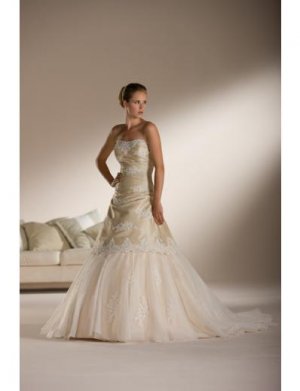 A-Line/Princess Strapless Chapel Train Organza wedding dress for brides new Style(WDS0070)