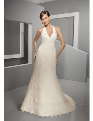 A-Line/Princess Halter Top Chapel Train Satin wedding dress for brides new style(WDE0040)