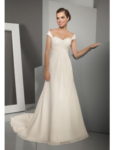 A-Line/Princess Off-the-shoulder Chapel Train organza wedding dress for ...