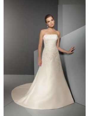 A-Line/Princess Strapless Chapel Train Satin wedding dress for brides new style(WDE0042)