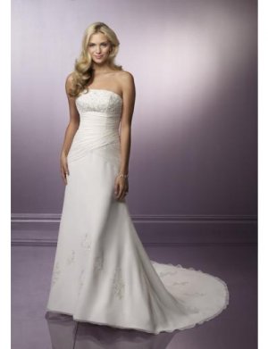 A-Line/Princess Strapless Chapel Train Satin wedding dress for brids new style(WDE0056)