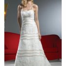A-Line/Princess Spaghetti Straps Chapel Train Satin Lace wedding dress (WD7419)