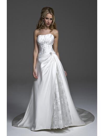 A-Line/Princess Strapless Chapel Train Taffeta Lace wedding dress ...