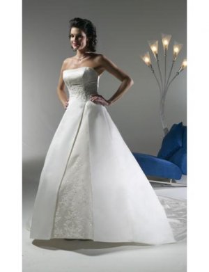 A-Line/Princess Strapless Chapel Train Satin wedding dress (WD7421) for brides new Style