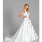 A-Line/Princess V-neck Chapel Train Satin wedding dress(WEDS0031) for brides new Style