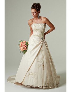 A-Line/Princess Strapless Chapel Train Satin Lace wedding dress(WEDS0028) for brides new Style