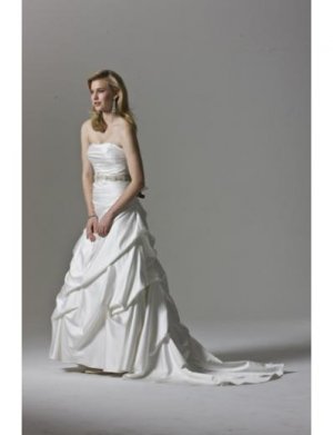 A-Line/Princess Strapless Chapel Train Satin wedding dress(WEDS0015) for brides
