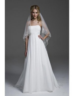 A-Line/Princess Strapless Chapel Train Chiffon wedding dress(WEDS0020) for brides new style