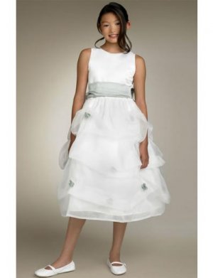 A-line Scoop Tea-Length Organza Flower Girl Dress NEW style(FGD0122)
