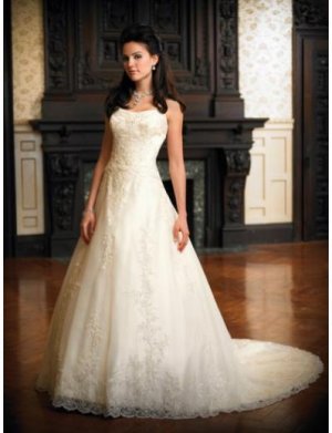 A-Line/Princess Bateau Chapel Train Organza wedding dress (WD1120) for brides new style
