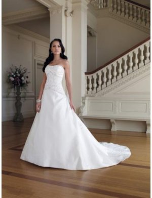 A-Line/Princess Strapless Cathedral Train Satin wedding dress (WD1145) for brides new style