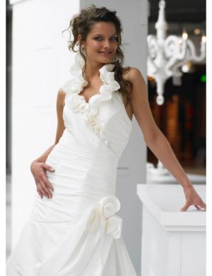 A-Line/Princess Halter top Chapel Train Satin wedding dress (WS1192) for brides new style
