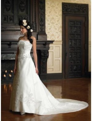 A-Line/Princess Strapless Cathedral Train Satin wedding dress for brides new Style(WDS1138)
