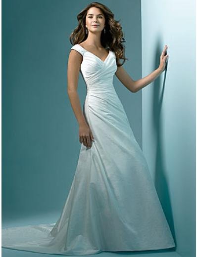 A-Line/Princess V-neck Chapel Train Taffeta wedding dress ...